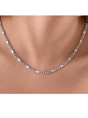 14K White Gold Figaro Chain 14.5" Long Necklace